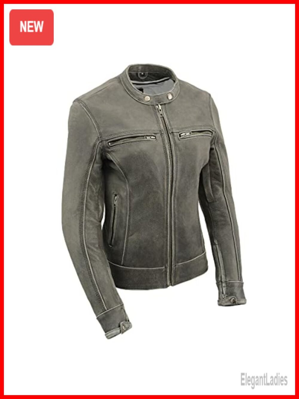 Cowhide Leather Motorcycle Rider Jacket Scooter Style Zip